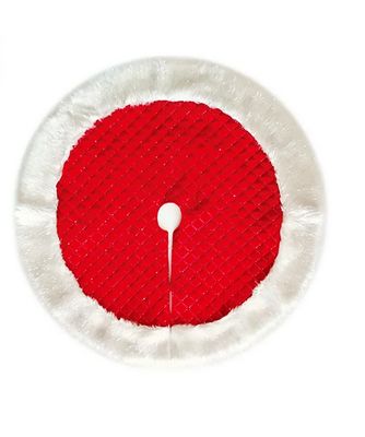 Deluxe 36&quot; Tree Skirt with Silver Sequin Square Design &amp; White Plush Trim