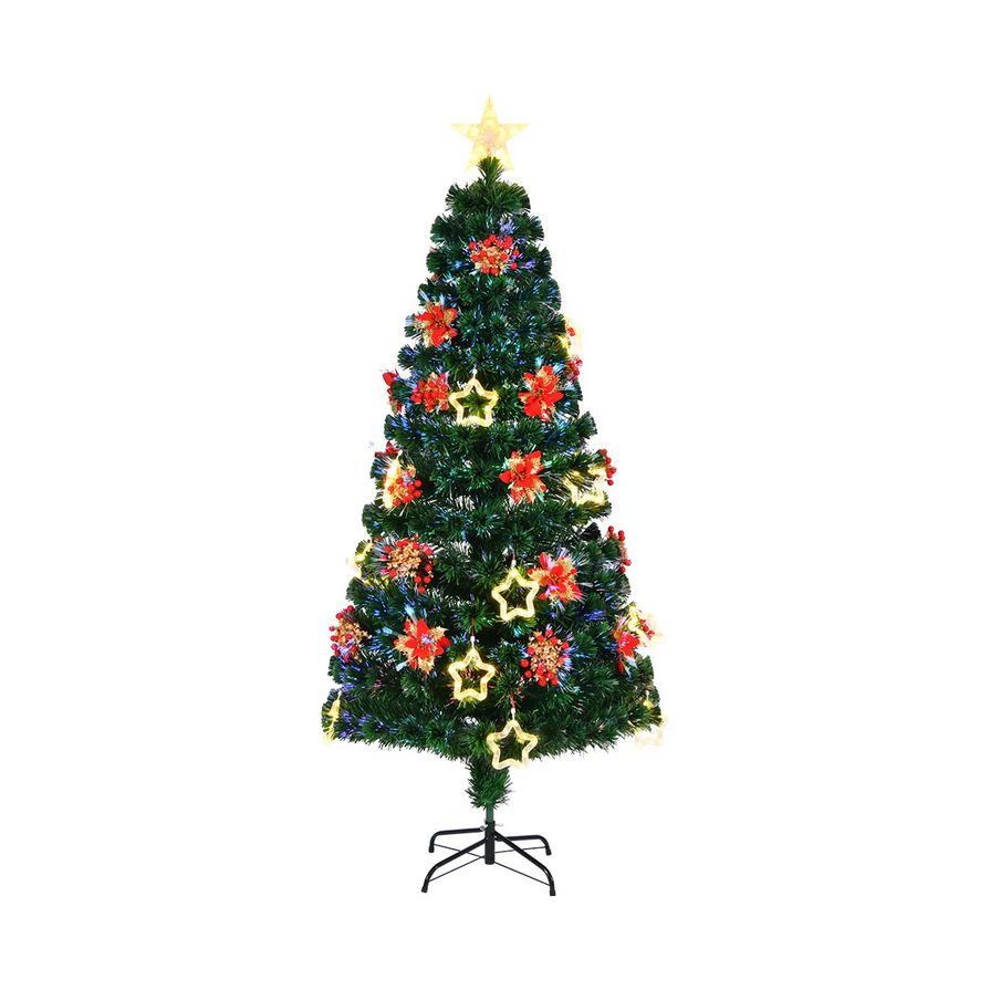 6ft Optical Fiber Christmas Tree with Ornaments & Poinsettia Flowers – 210 Tips 6ft Optical Fiber Christmas Tree with Ornaments & Poinsettia Flowers – 210 Tips