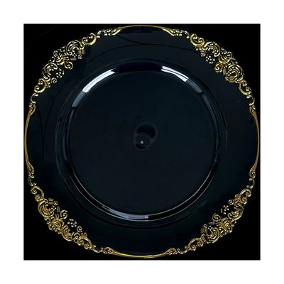 Vintage Round Clear Charger Plate – Clear with Gold Trim Design
