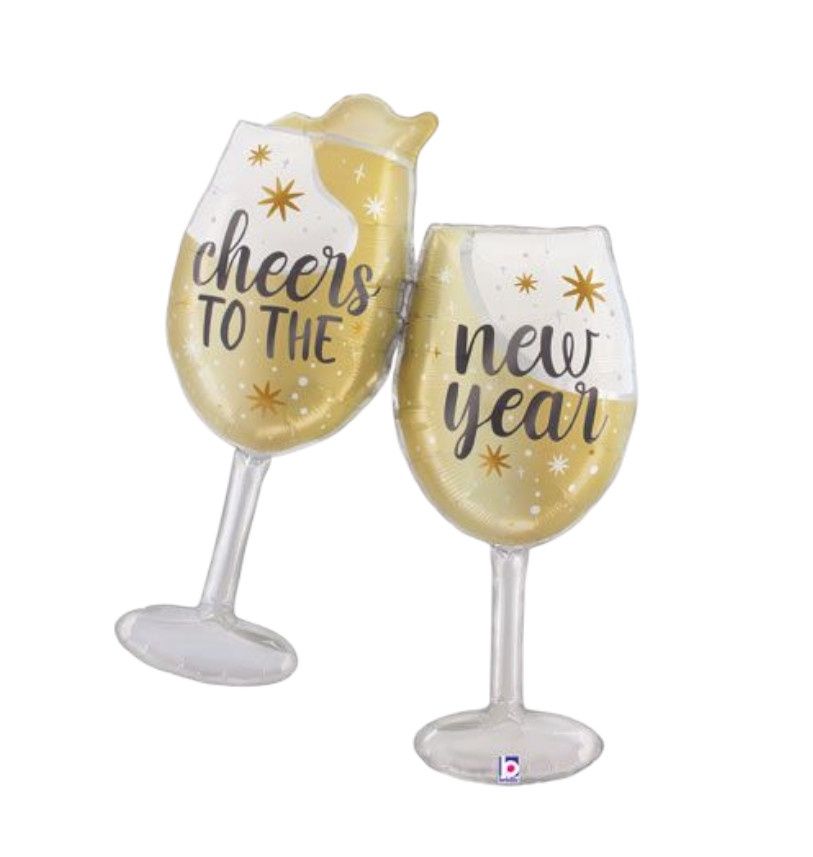 Large shape satin “Cheers to New Year” champagne cups balloon 42" Large shape satin “Cheers to New Year” champagne cups balloon 42"