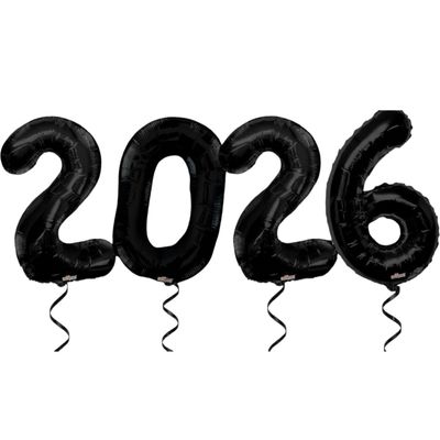 34&quot; Black 2-0-2-6 Number Balloons Kit