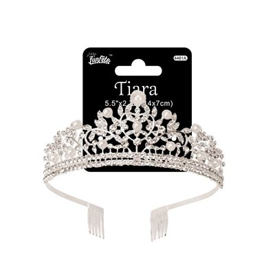 Silver Tiara with Pearls &amp; Rhinestones – 14×5 cm