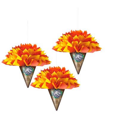 Jurassic World Fire Torch Tissue Pom Pom Hanging Decorations – 3pk (12&quot;)