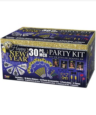 Happy New Year Party Kit – 30pcs (10 Noisemakers, 10 Photo Accessories, 5 Party Hats, 5 Tiaras)