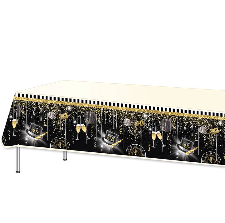 Happy New Year Plastic Table Cover – 54&quot; x 108&quot;
