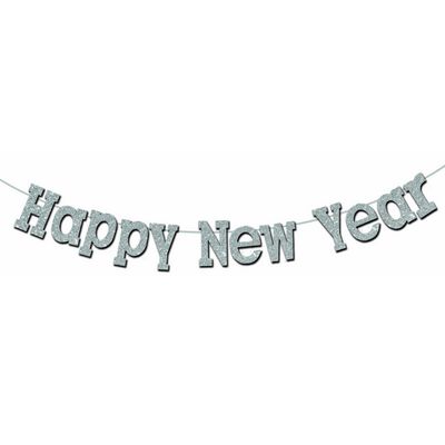 11&quot; Diamond Happy New Year Banner – Silver, 11&quot; Letters on 11.25 ft String
