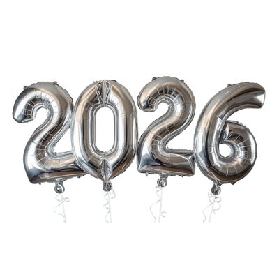 34&quot; Silver 2-0-2-6 Number Balloons Kit