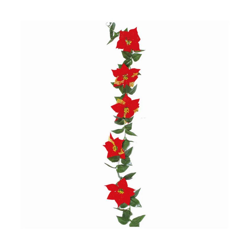 6.2 ft Poinsettia Garland – 8&quot; Diameter Flowers