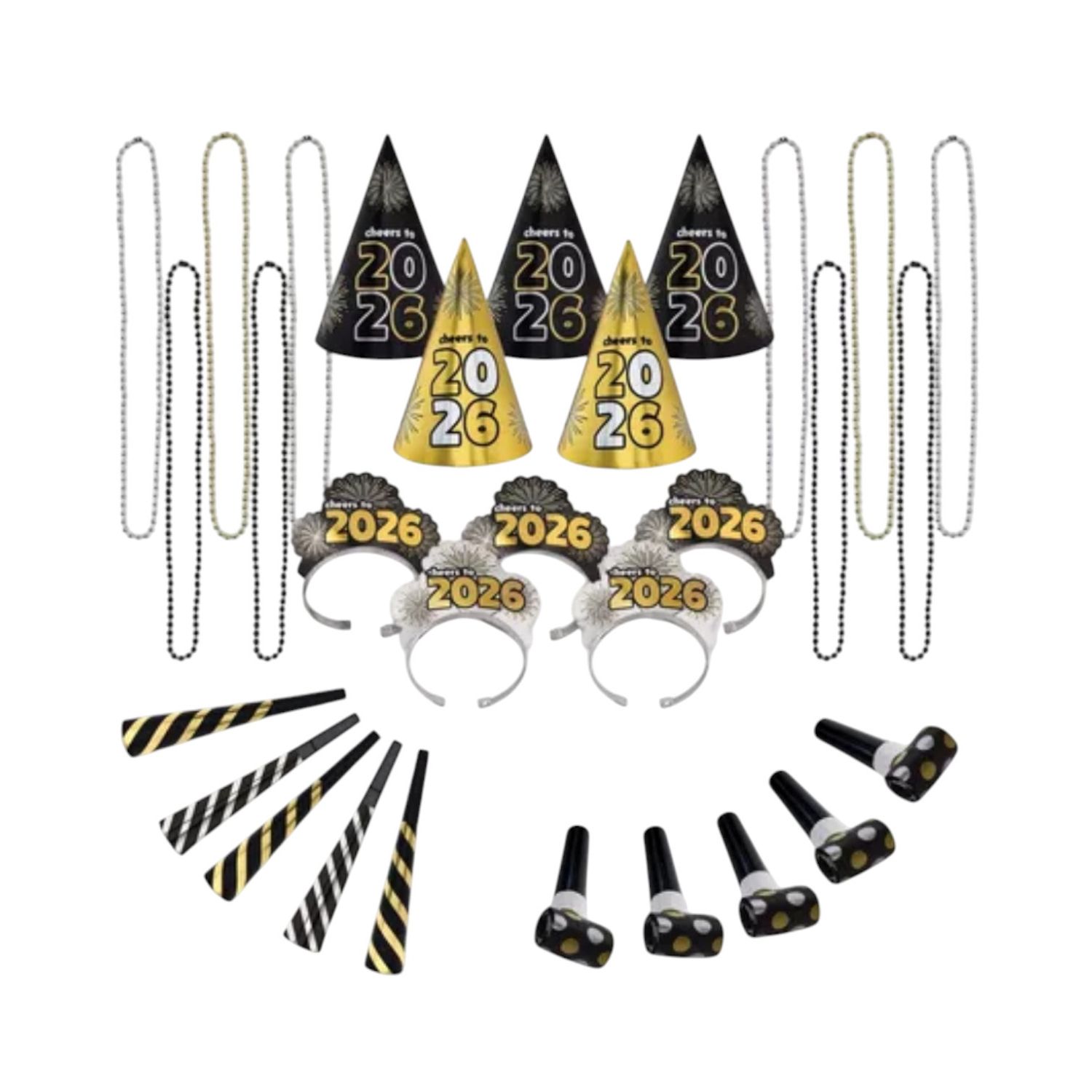 Black, Silver, &amp; Gold NYE Party Kit for 10, 30pc