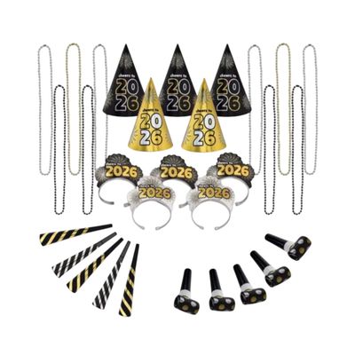 Black, Silver, &amp; Gold NYE Party Kit for 10, 30pc
