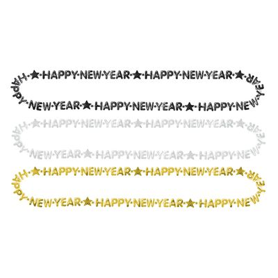 Black, Gold &amp; Silver Happy New Year Bead Necklaces 3ct
