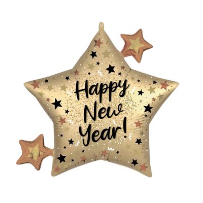 Natural Sparkle Satin Happy New Year Star Cluster Foil Balloon, 29in x 27in