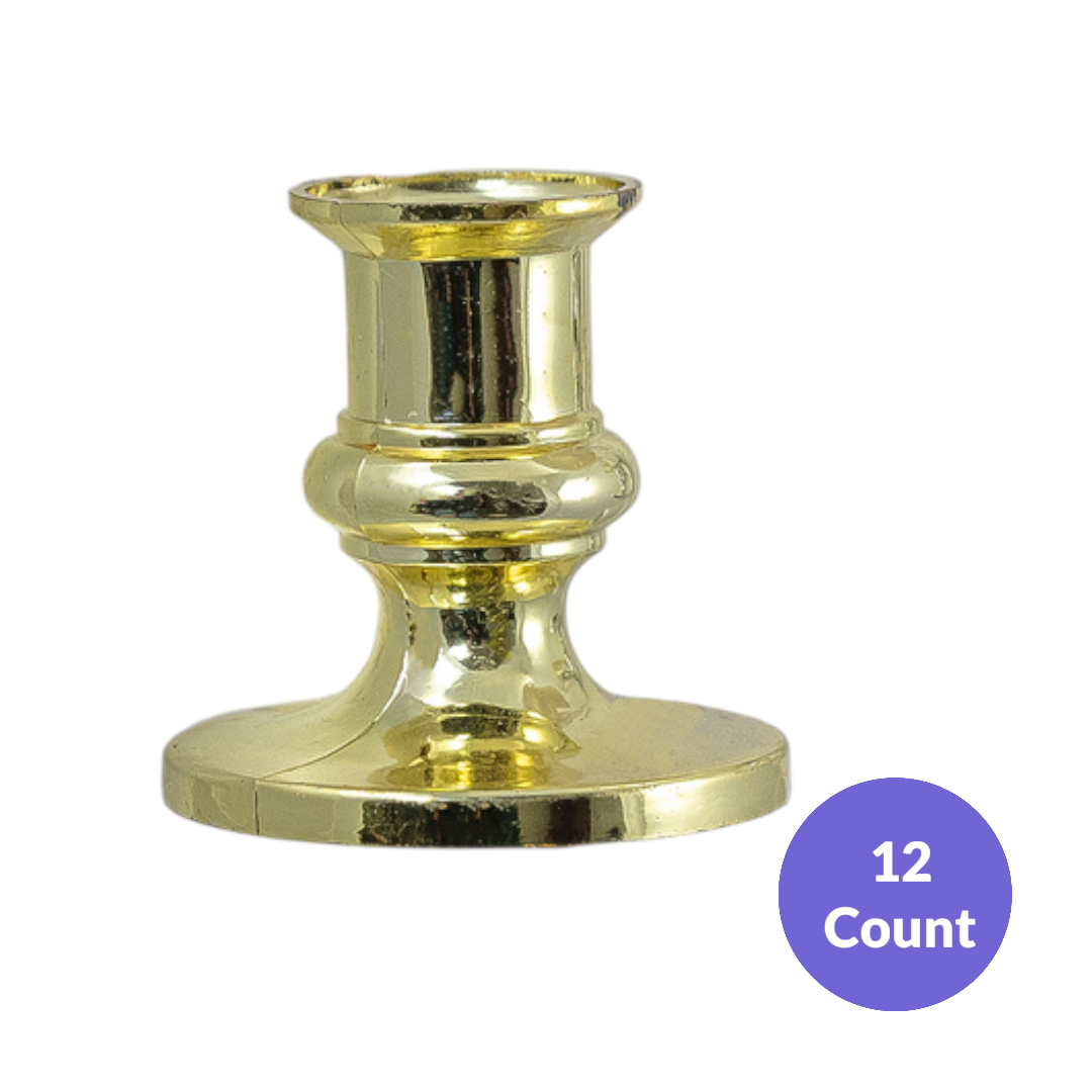 2.5&quot; Candle Plastic Holder – 1 Dozen per Bag, Color: Gold
