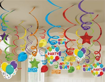 Colorful Birthday Hanging Swirl Mega Value Pack Decorating Kit – 50ct