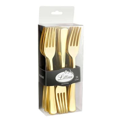 Polished Gold Forks – Premium Plastic Disposable Cutlery, 24ct