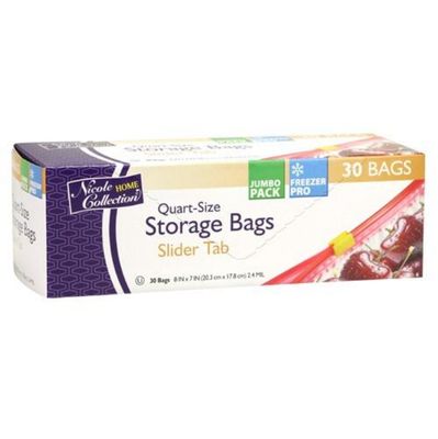Premium Heavyweight Plastic Slider-Tab Storage Bags – Quart Size, 30ct
