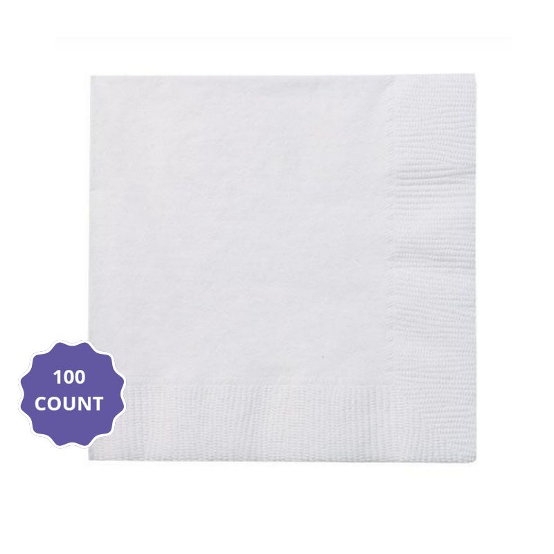 Bright White Solid Beverage Napkins – 100ct