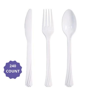White Heavyweight Disposable Cutlery Combo Box – 240 pcs (80 Forks, 80 Spoons, 80 Knives)