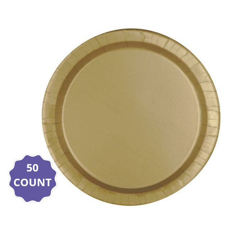 Gold Solid Round 10" Dinner Paper Plates – 50ct