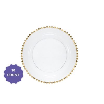 7.75&quot; Gold Beaded Premium Clear Plastic Round Plates – 10ct