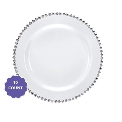 10.25&quot; Silver Beaded Premium Clear Plastic Round Plates – 10ct