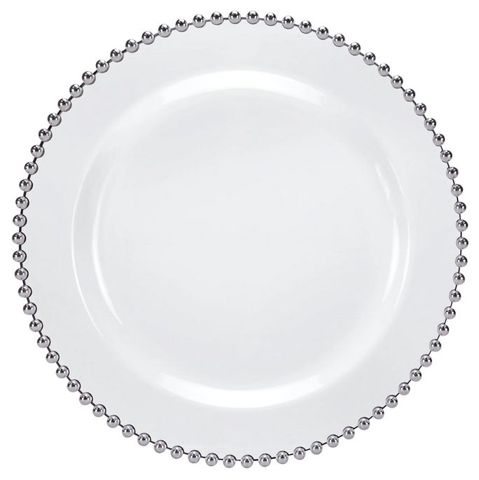 10.25" Silver Beaded Rim Premium Clear Plastic Round Plates – 10 ct