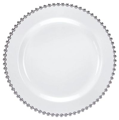 10.25" Silver Beaded Rim Premium Clear Plastic Round Plates – 10 ct