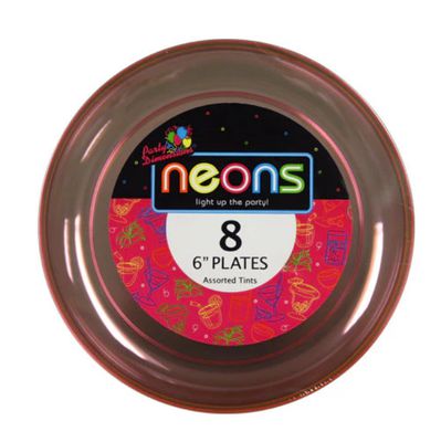 6" Plastic Plates – Neon Assorted Colors, 8 ct