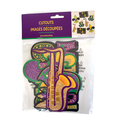 Mardi Gras Mini 2-sided Glittered Cutouts 10 Per Pack