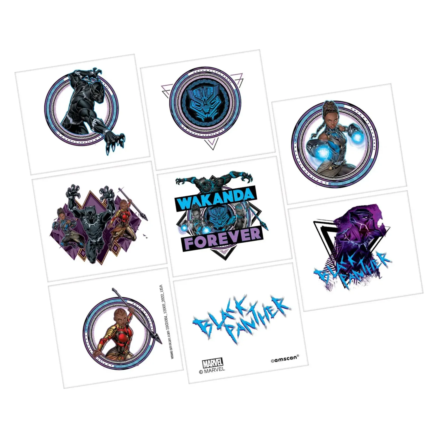 Black Panther Wakanda Forever Temporary Tattoos, 1 Sheet, 8 Tattoos