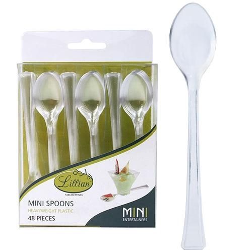 Premium Extra Heavy Weight Plastic Mini Serving Spoon Box  48CT, Colour: Clear