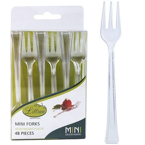 Premium Extra Heavy Weight Plastic  Mini Serving Forks Box  48ct, Colour: CLEAR