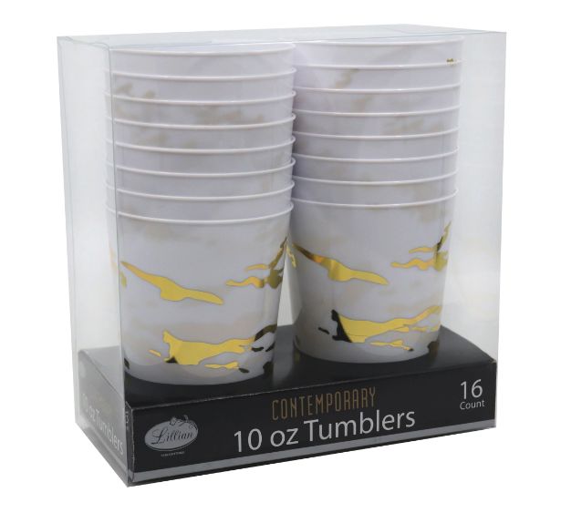 Marble Gold  Premium Plastic 10oz Tumbler 16CTK, Color: WHITE