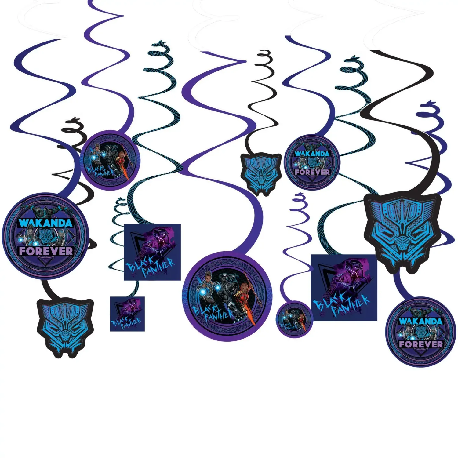 Black Panther Wakanda Forever Swirl Decorations, 12ct