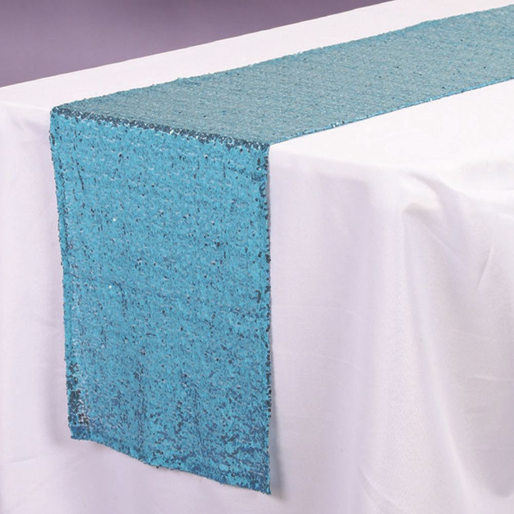 14" x 108" Sequin Fabric Table Runner, 1 PC/ BAG, Color: TURQUOISE