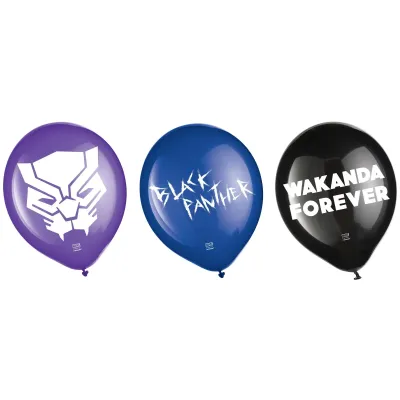 Black Panther Wakanda Forever Latex Balloons, 12in, 6ct