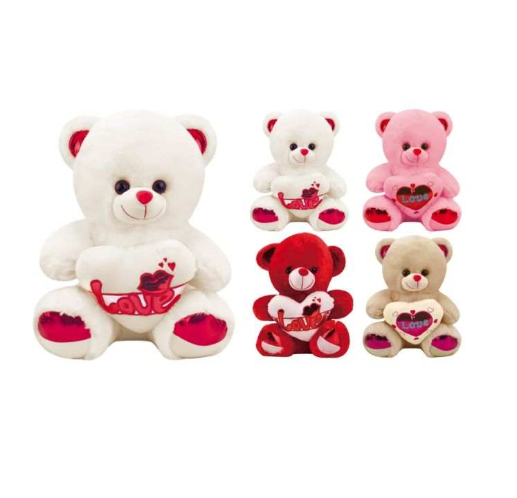 Plush Bear with Heart – 10", Assorted Designs (4 Designs)