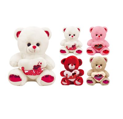 Plush Bear with Heart – 10", Assorted Designs (4 Designs)