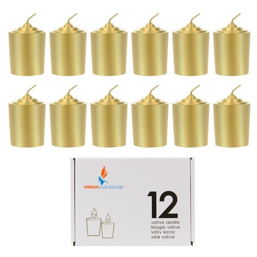 12 pcs 15 Hours Unscented Votive Candle, Color: GOLD