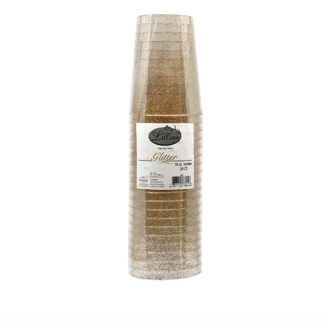 Glitter  Premium Plastic 10oz Tumbler 20CT, Color: GOLD