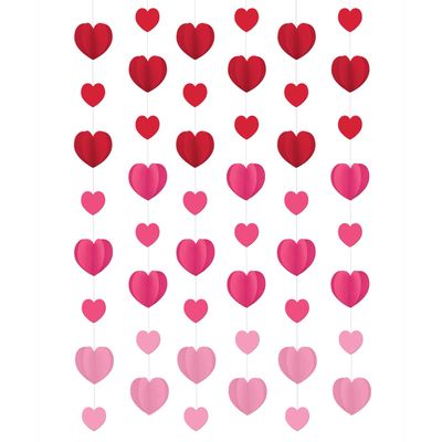 Hearts String Hanging Decorations, Red/Pink, 7-ft, 6pcs