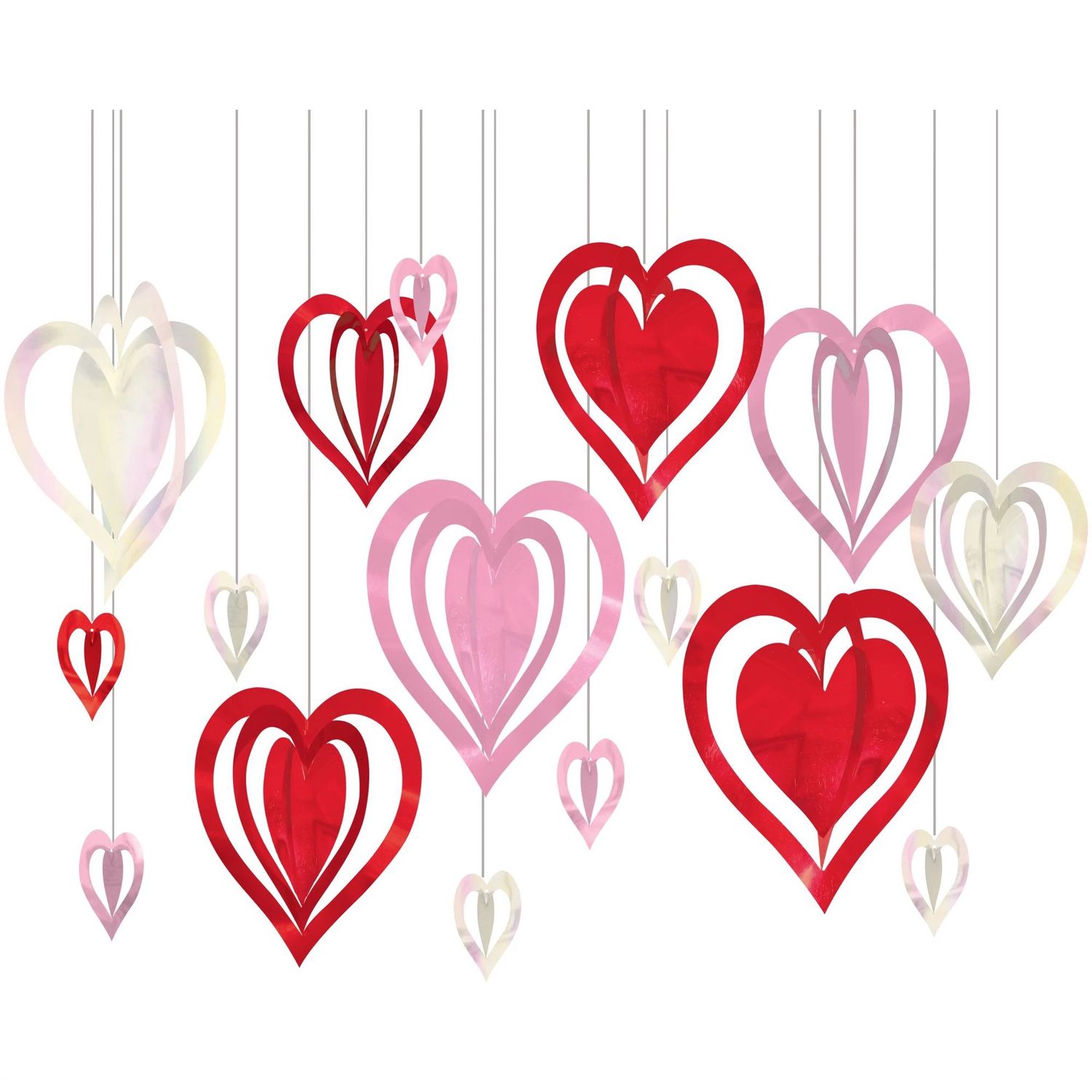 Heart String Hanging Decorations, Red/Pink, 12-in, 16-pk, for Valentine's Day