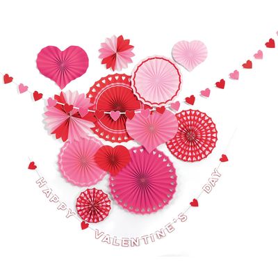 Valentine's Day Paper Fan Decoration Kit 14ct
