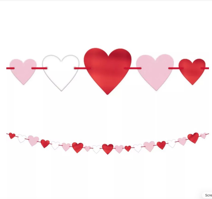 Pink, Red &amp; White Heart Cardstock &amp; Foil Garland, 12ft