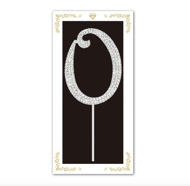 2x4" Rhinestone Number cake topper w/stick, NUMBERS: 0
