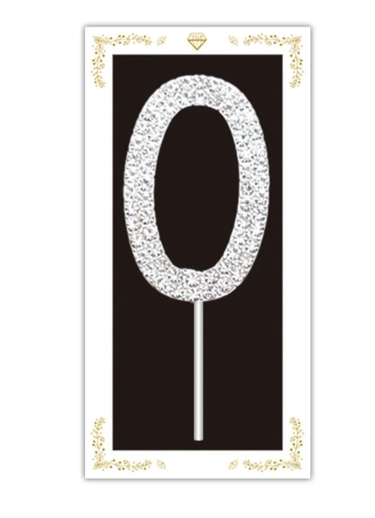 Rhinestone Cake Topper  w/stick 1x1.6" SILVER, NUMBERS: 0
