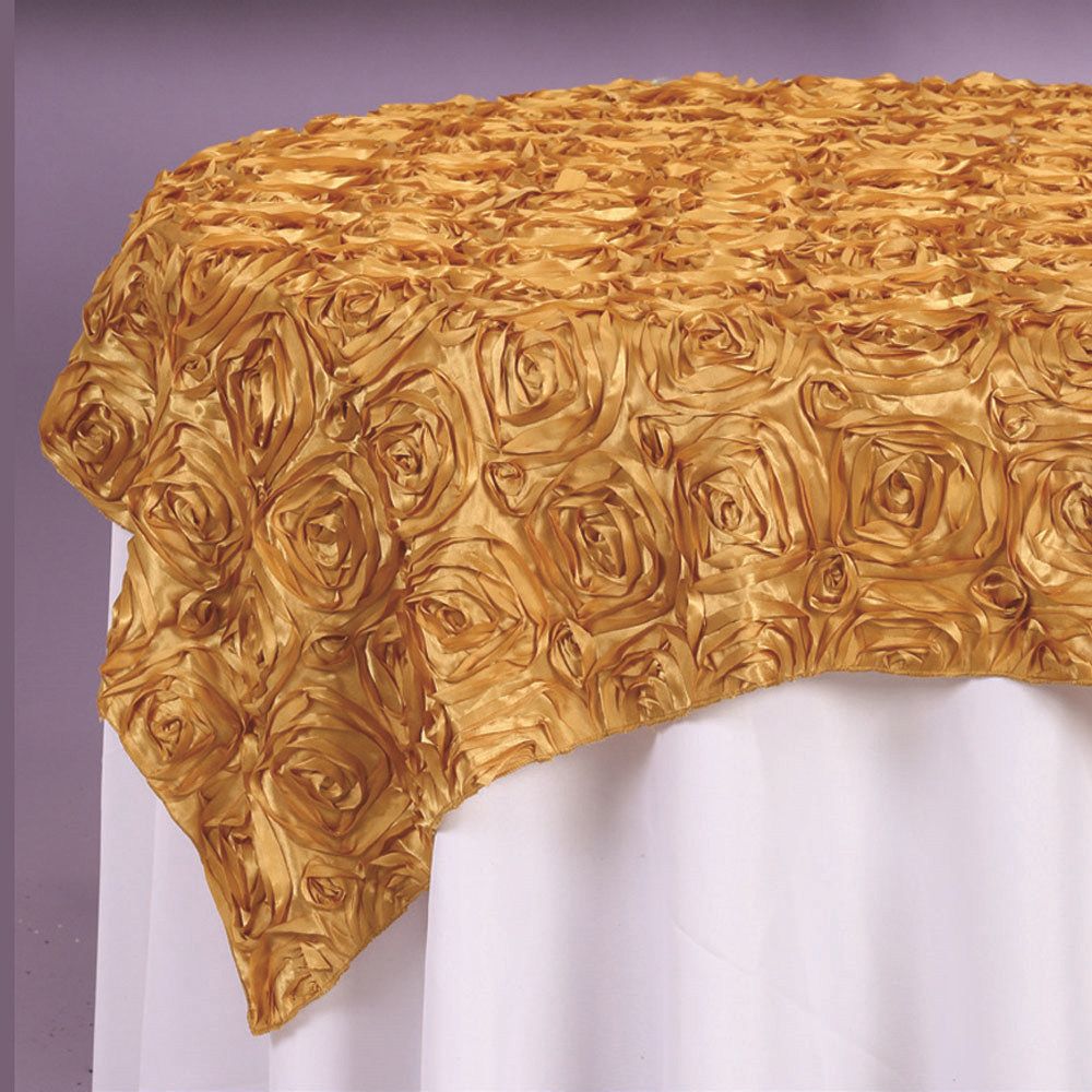 72” x 72” satin rosette overlay, Colour: Gold