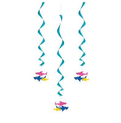 Baby Shark Hanging Swirl Decorations  26  3ct"