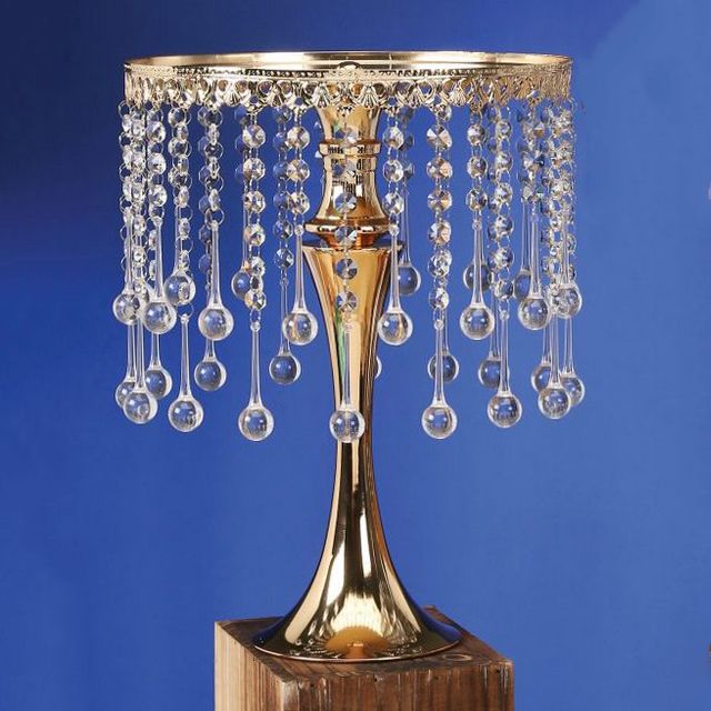 CRYSTAL BEADED CAKE STAND &amp; CENTERPIECE, L,15.75"Hx12"D, Color: GOLD