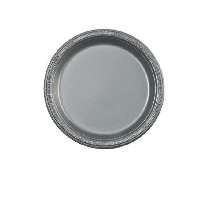 PLASTC PLATES 9" 50CT, Color: SILVER